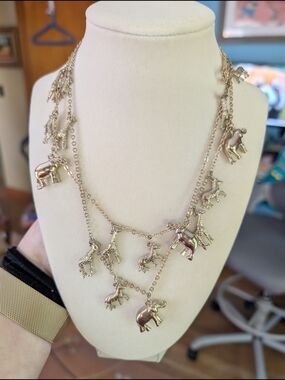 Gold Elephant & Giraffe Charm Layered Necklace